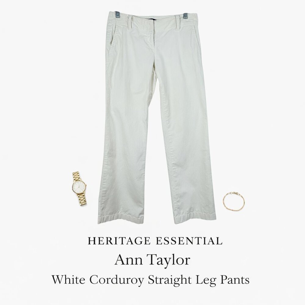 Ann Taylor White Corduroy Straight Leg Pants Winter White Size 0